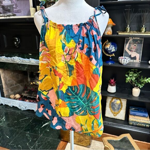 MONSOON VERADERO MIX PRINT CAMI TOP TROPICAL YELLOW PALM LEOPARD NWT Size M - Picture 3 of 11